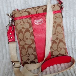 Coach Pink Leather and Signature Canvas Crossbody Bag
